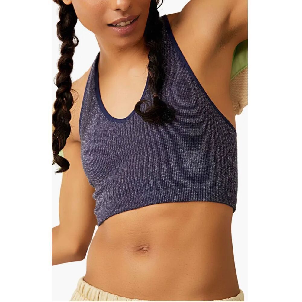 FP Movement Free Throw Metallic Sparkle Crop Tank in Midnight Navy Size XS